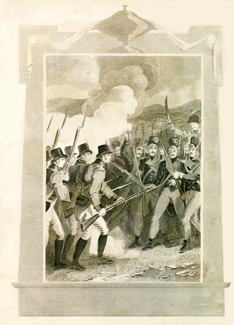 Die Briten greifen die französischen Linien mit Bajonetten in der Schlacht von Maida an, 1806, 1816 von Unbekannt