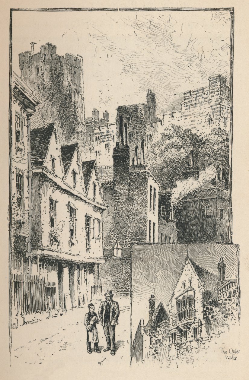 Das Schloss von der Thames Street aus. Ein Teil der äußeren Mauern, 1895 von Unbekannt