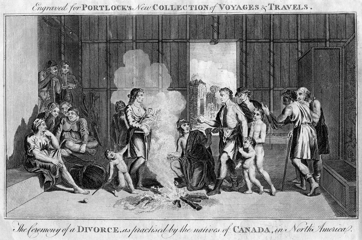Die Zeremonie einer Scheidung, wie sie von den Ureinwohnern Kanadas in Nordamerika praktiziert wird, ca. 1760 von Unbekannt