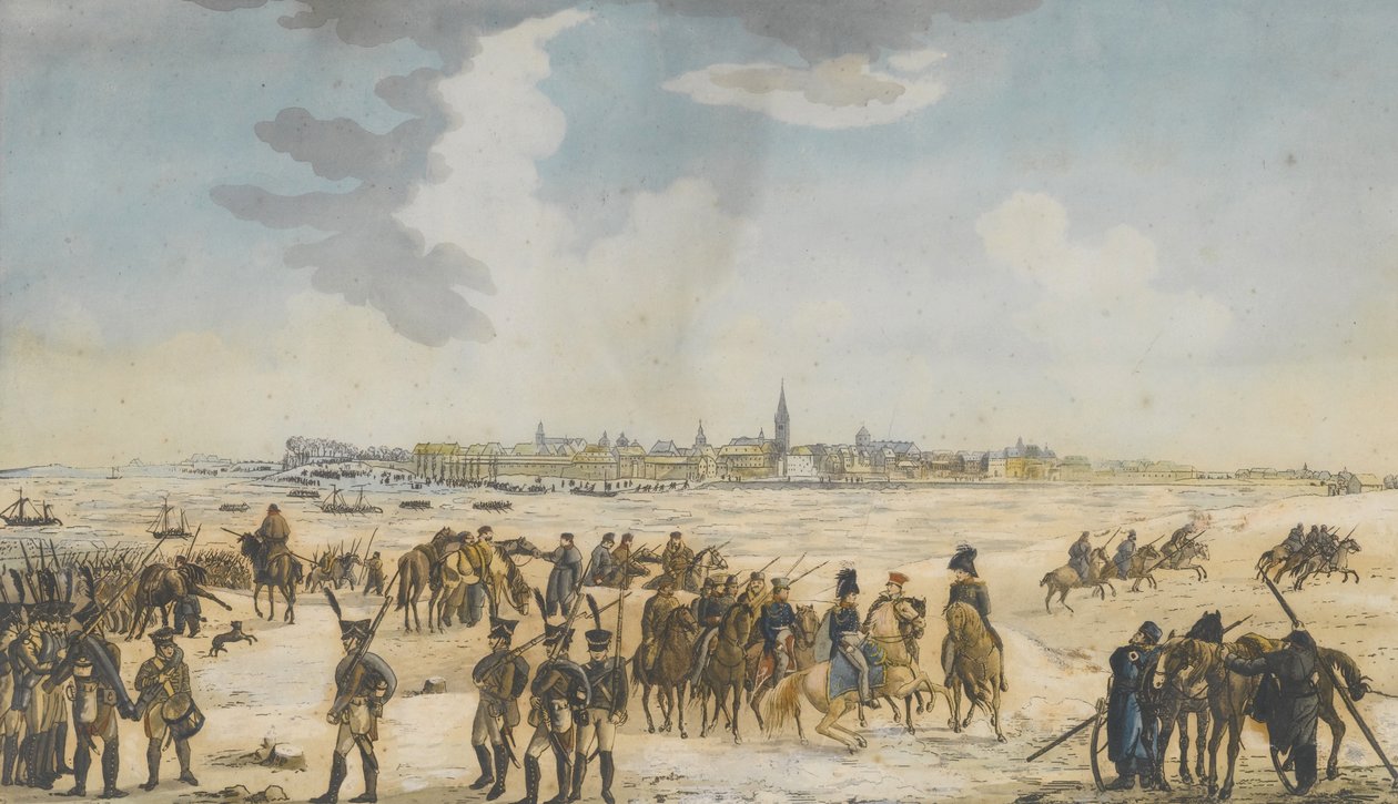 Die Überquerung des Rheins bei Düsseldorf durch die russische Armee, 13. Januar 1814, 1814 von Unbekannt
