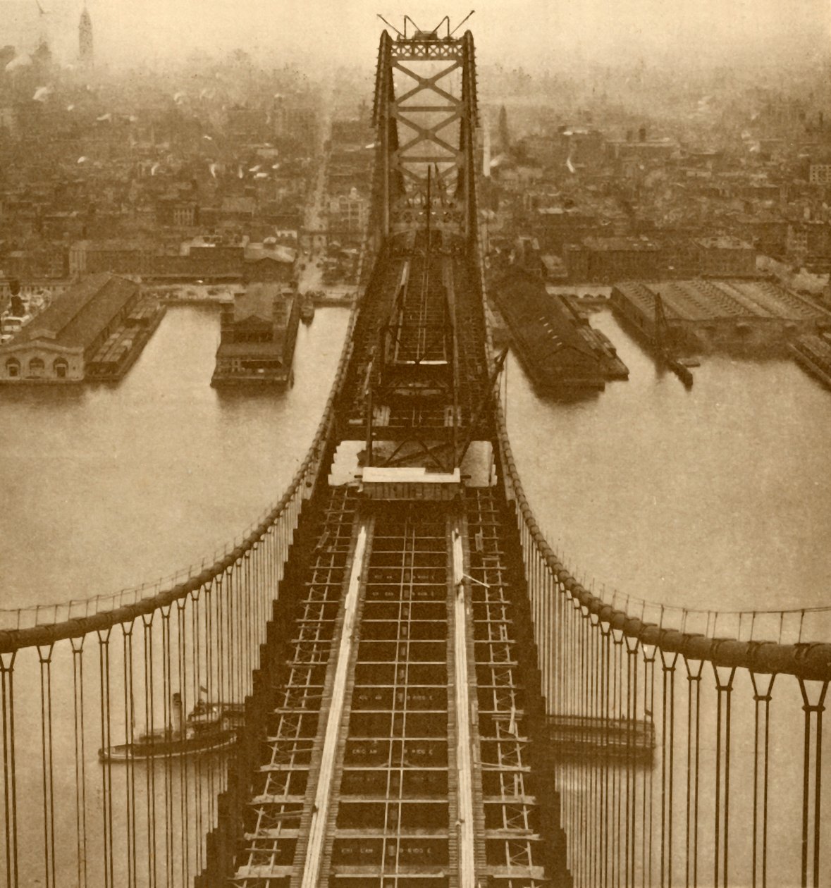 Die Hängebrücke über den Delaware River, um 1930 von Unbekannt
