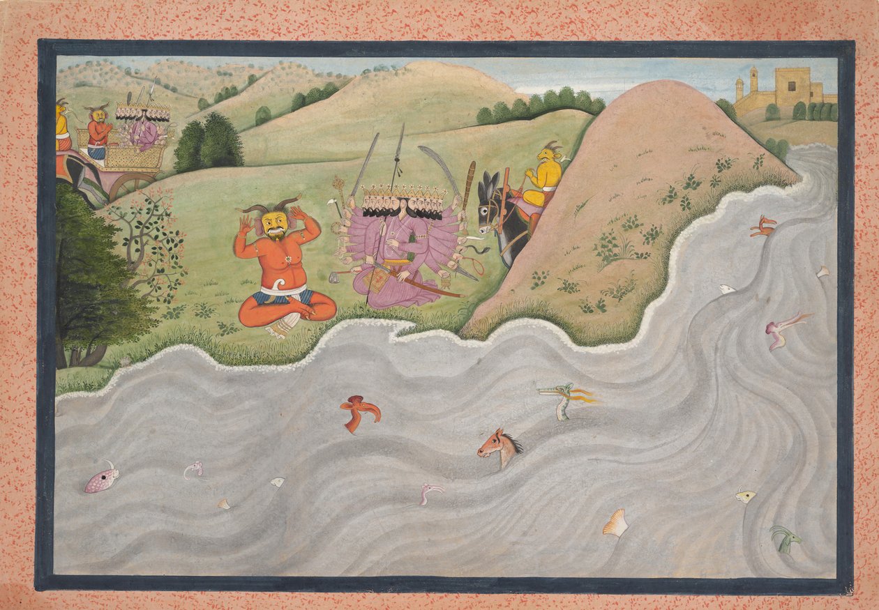Der Dämon Marichi versucht Ravana zu entmutigen, aus einer verstreuten Ramayana-Serie, ca. 1780 von Unbekannt