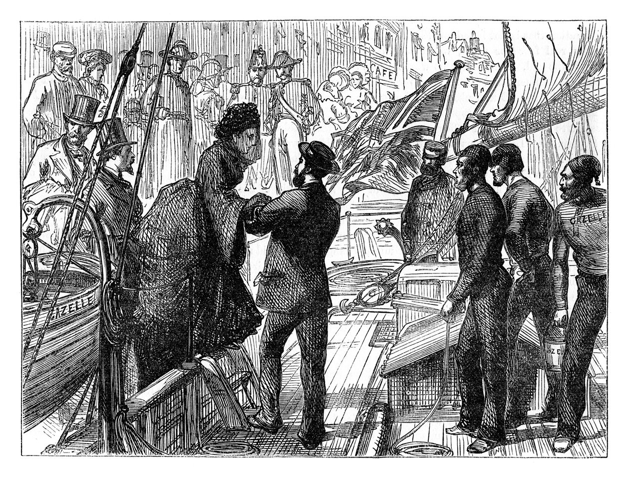 Die Kaiserin der Franzosen geht an Bord der Gazelle, 1870 späte 19. Jahrhundert von Unbekannt