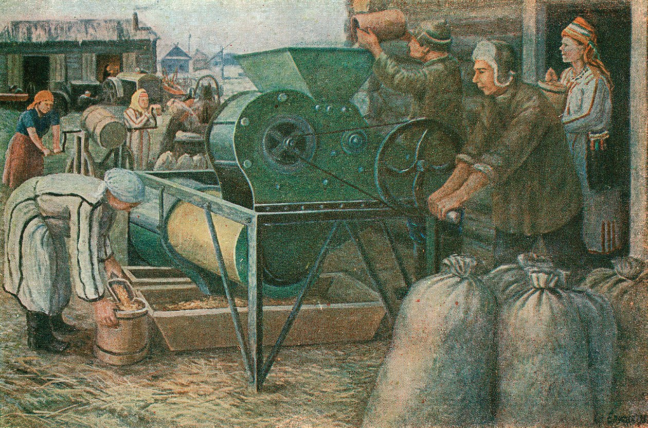 Der Kampf um die Ernte: Sortierung der Samen in einer Mordva-Kollektivfarm, 1933 von Unbekannt