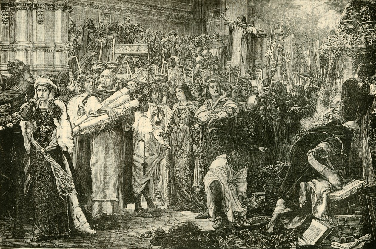 Die Florentiner, die auf Befehl von Savonarola die Eitelkeiten aufgeben, 1890 von Unbekannt