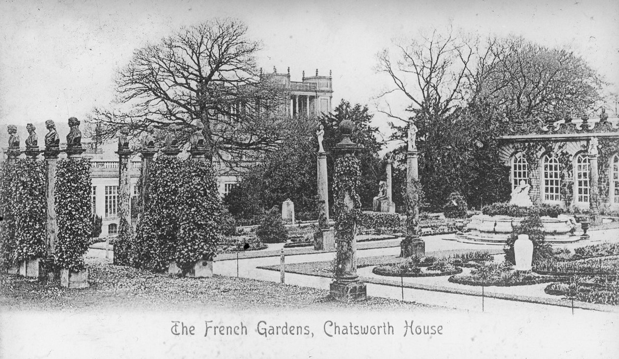 Die französischen Gärten, Chatsworth House, Derbyshire, Ende des 19. oder Anfang des 20. Jahrhunderts von Unbekannt