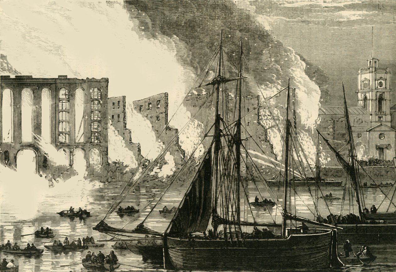 Das große Feuer am Cottons Wharf, Tooley Street, 1861 von Unbekannt
