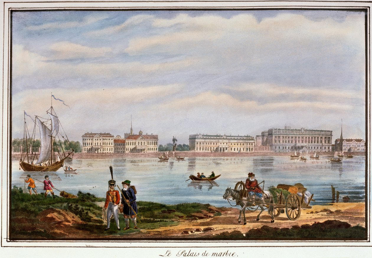 Der Marmorpalast und die Newa-Uferpromenade, St. Petersburg, Russland, 1822 von Unbekannt