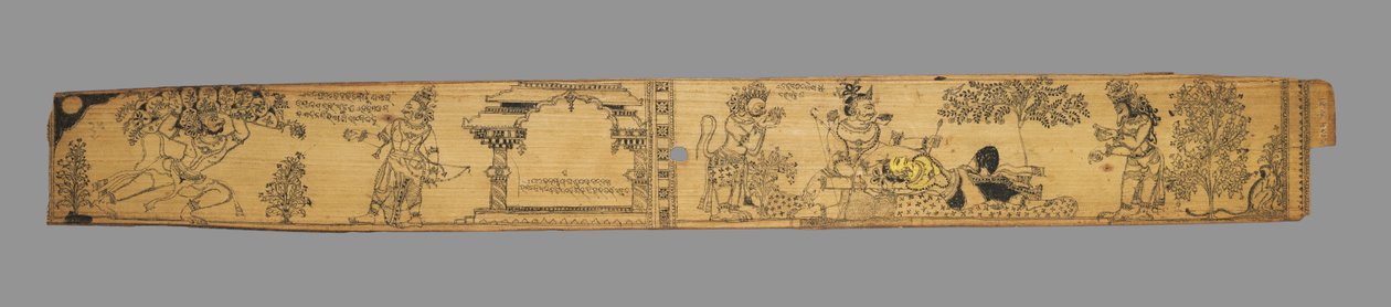 Die Affen und Bären kämpfen gegen Ravana und seine Dämonen, verso, aus einer Romanze..., späte 1700er von Unbekannt