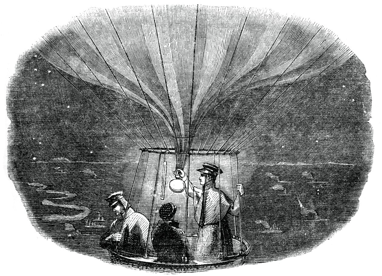 Der Nassau-Ballon überquert Lüttich bei Nacht, 1836, 1886 von Unbekannt