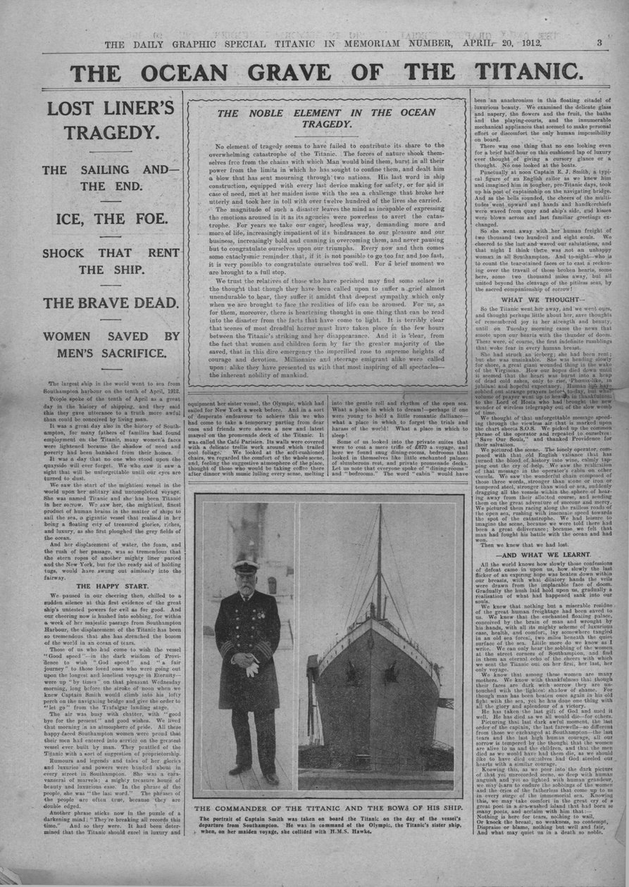 Das Ozeangrab der Titanic und Fotografie von Kapitän Edward Smith, 20. April 1912 von Unbekannt