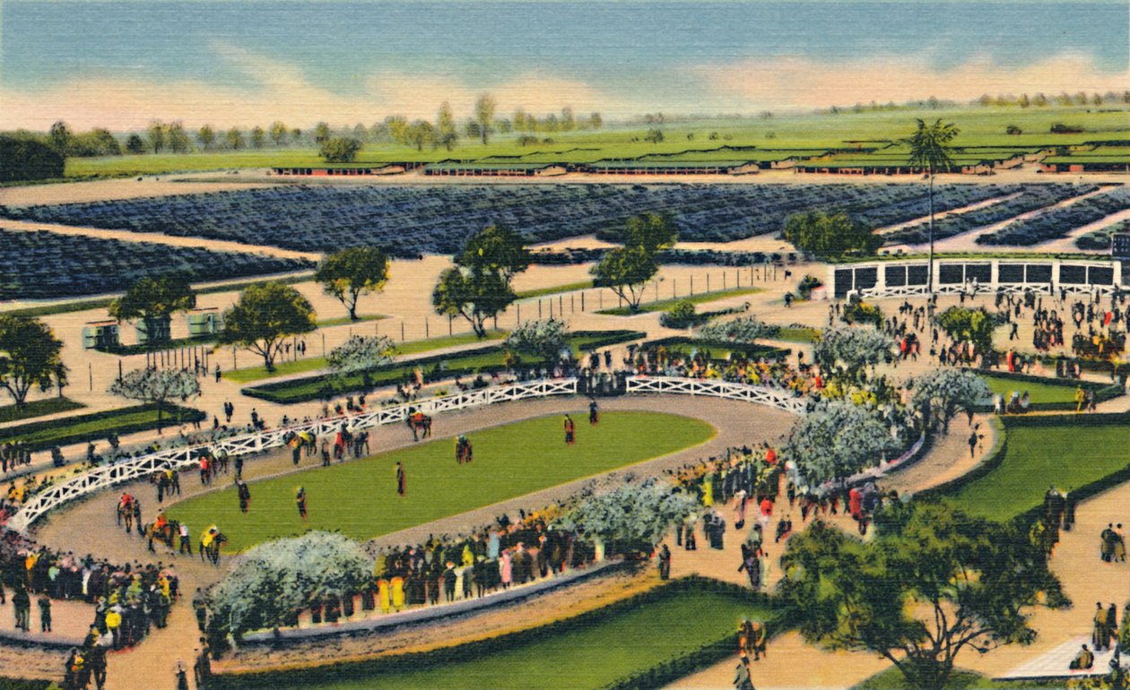 Der Paddock in Santa Anita, Los Angeles Turf Club, Arcadia, Kalifornien, 1930er Jahre von Unbekannt