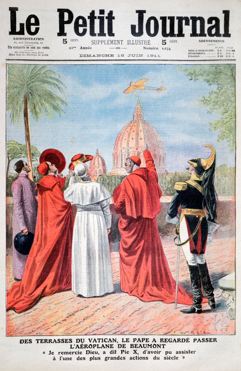 Der Papst betrachtet das Flugzeug von Andre Beaumont über Rom, 1911 von Unbekannt