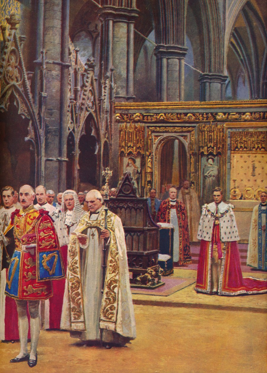 Die Anerkennung: Der König steht vor der Versammlung, präsentiert vom Erzbischof, 1937 von Unbekannt