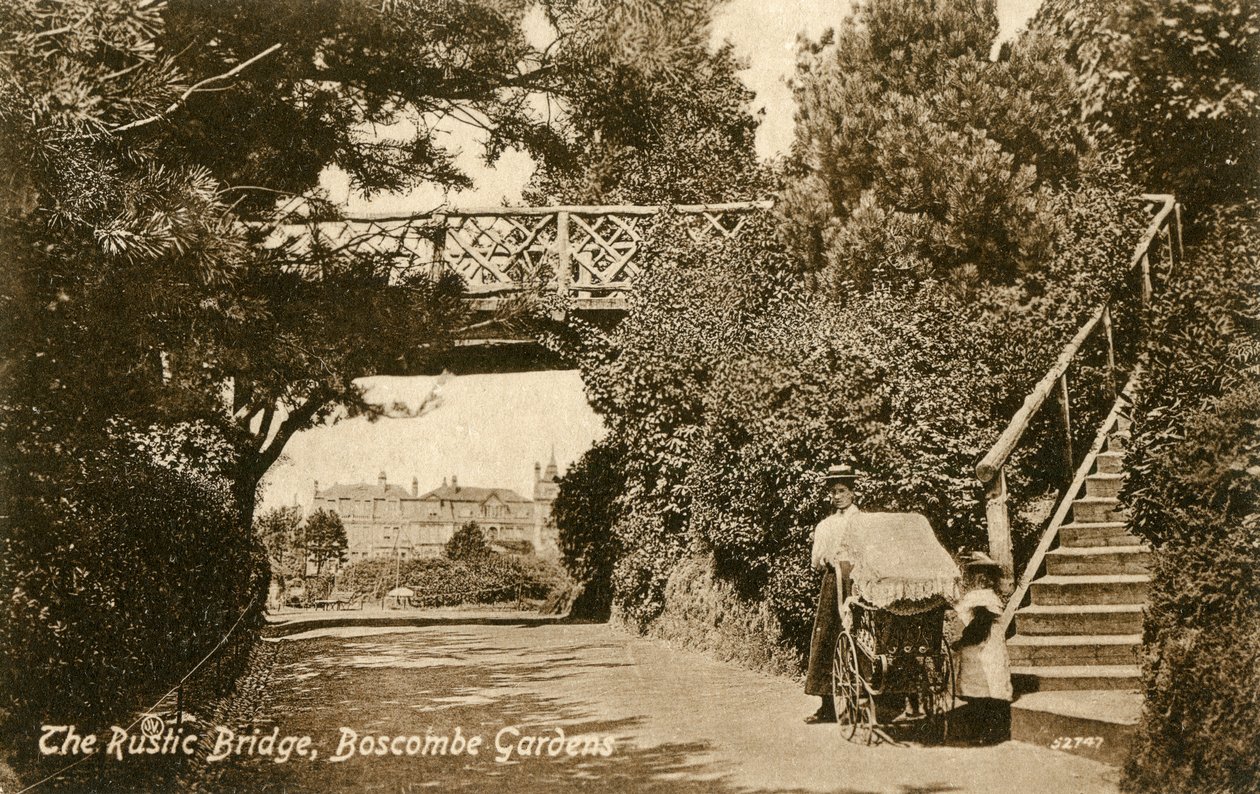 Die rustikale Brücke, Boscombe Gardens, Bournemouth, Dorset, um 1900-1919 von Unbekannt