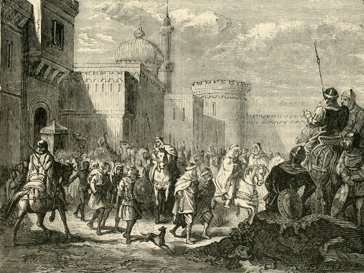 Die Sarazenen verlassen Narbonne, zurückgegeben an die Franken, 737 n. Chr., 1890 von Unbekannt