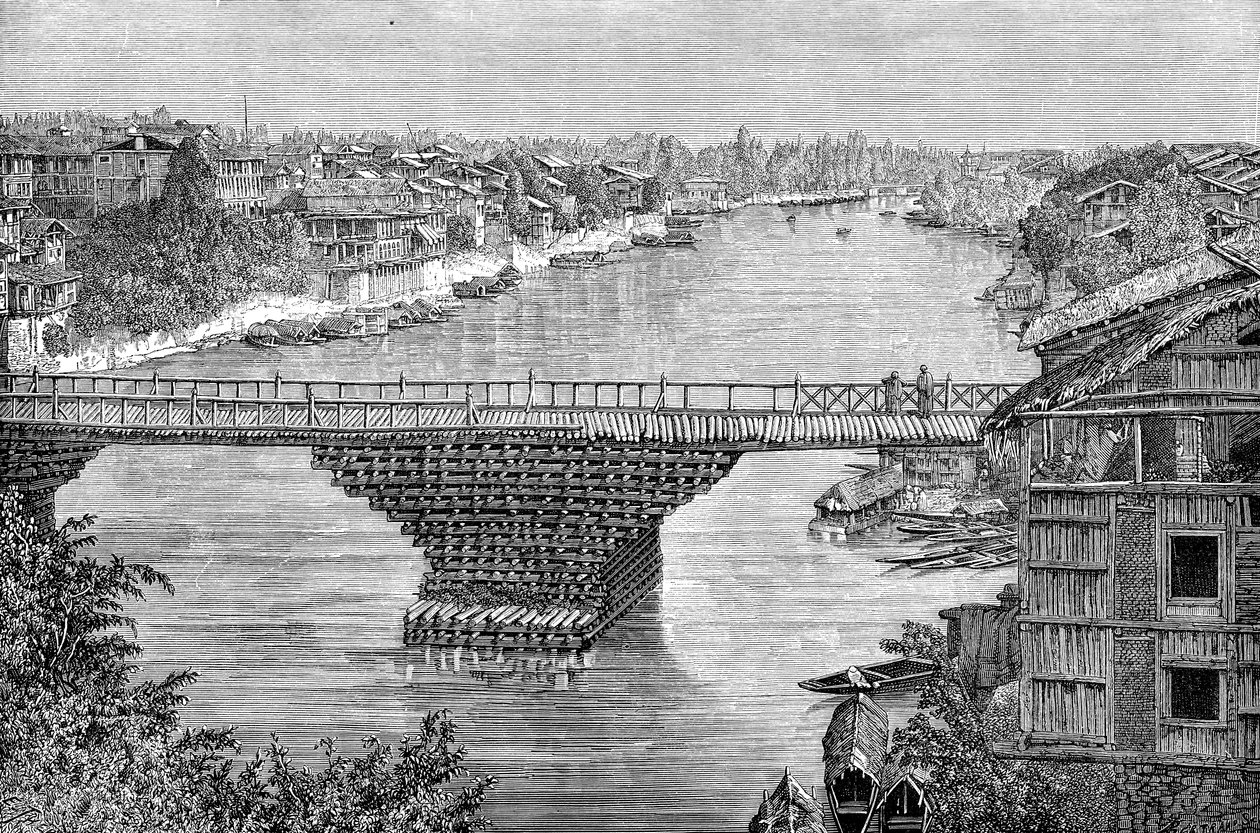 Die Srinagar-Brücke über den Fluss Jhelum, Pakistan, 1895 von Unbekannt