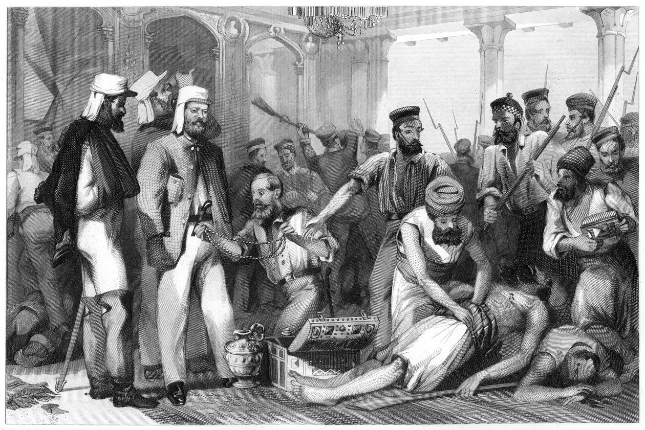 Der Korrespondent der Times beobachtet die Plünderung des Kaiser Bagh, 1858, ca. 1860 von Unbekannt