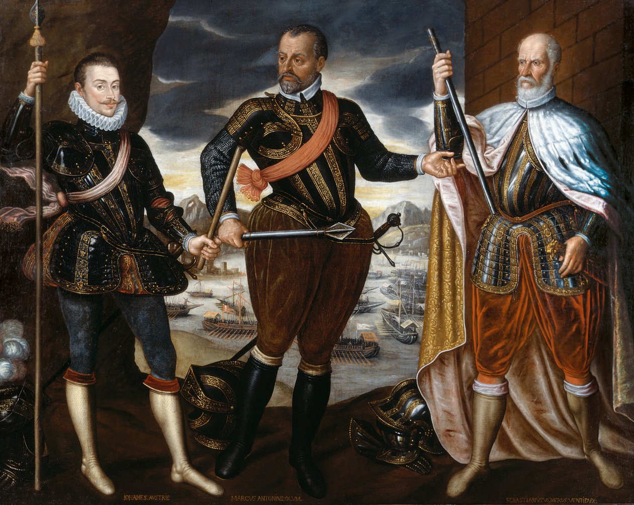 Die Sieger von Lepanto: Johann von Österreich, Marcantonio Colonna, Sebastiano Venier, ca. 1575 von Unbekannt