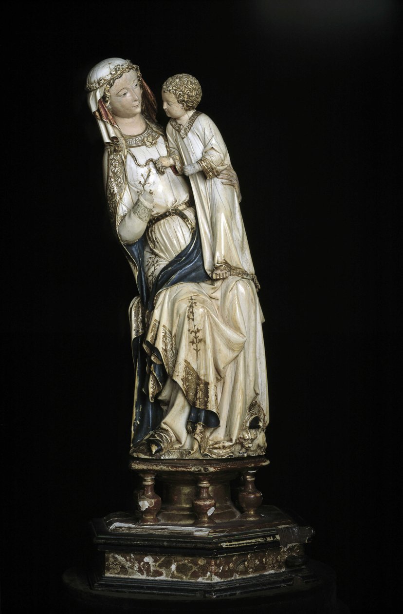 Die Jungfrau und das Jesuskind. Marmorstatue um 1350-1375. 45 cm, Kollegiatkirche Notre Dame, Villeneuve les Avignons (Gard). von Unbekannt