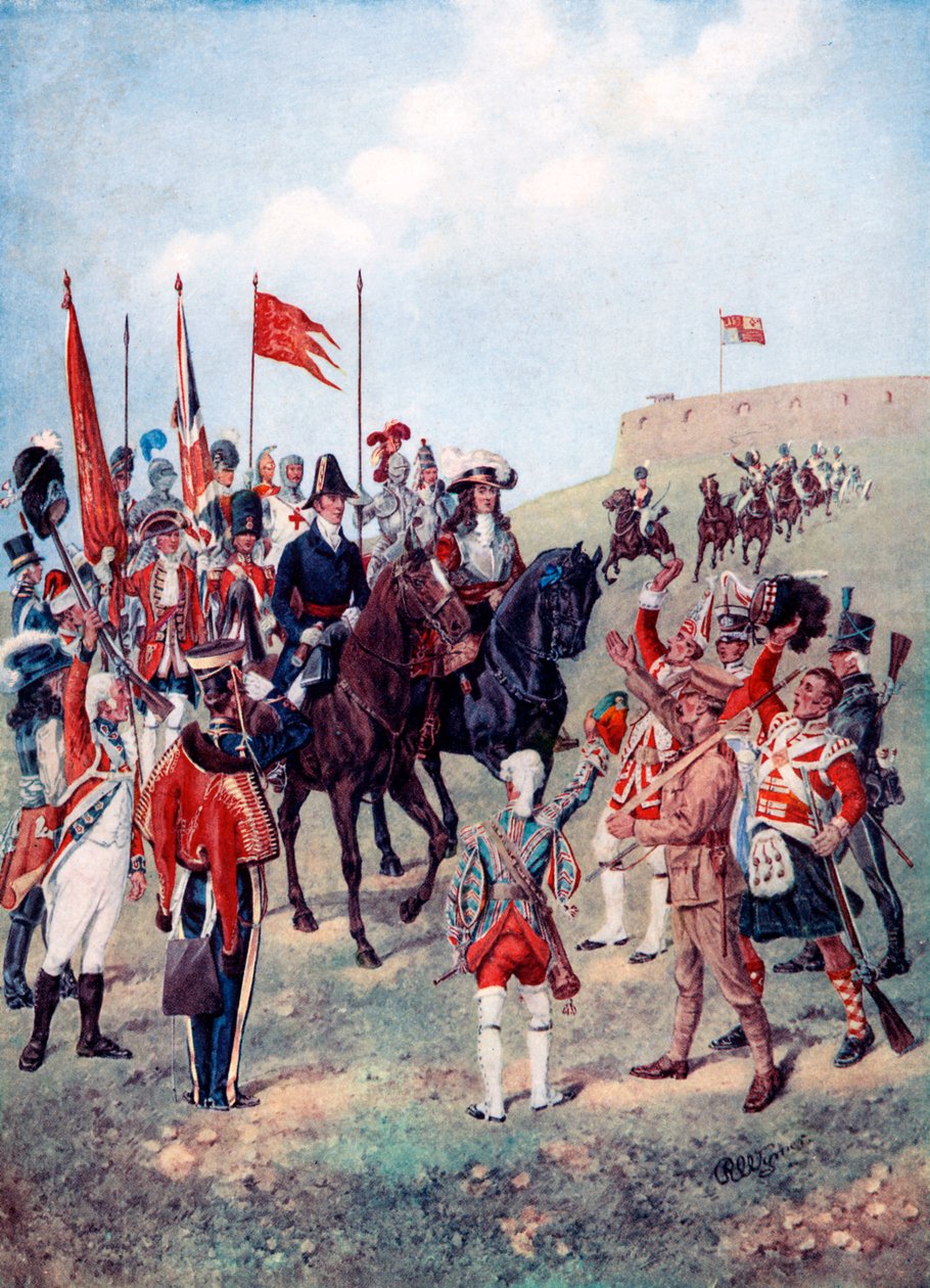 Die Kavallerie trifft die Infanterie auf dem Schlachtfeld, 1910 von Unbekannt