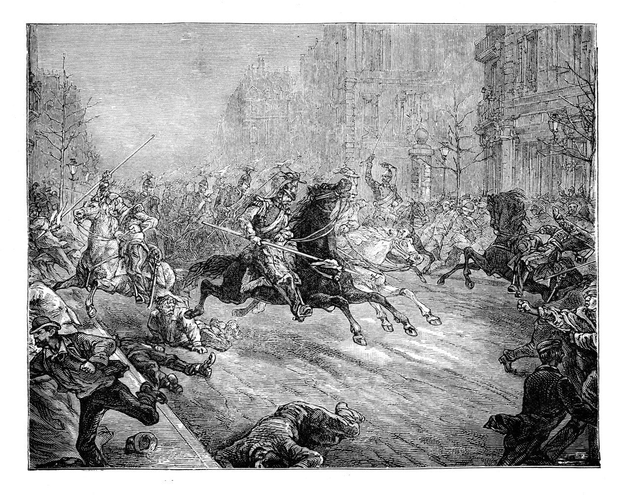Der Staatsstreich, Lanzenreiter stürmen die Menge in den Boulevards von Paris, 19. Jahrhundert von Unbekannt