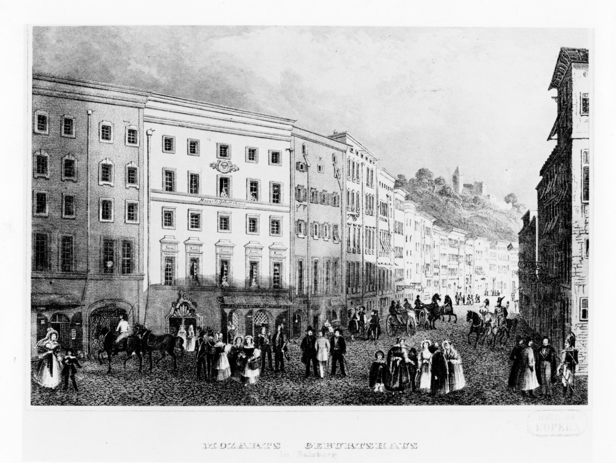 Das Haus in Salzburg, in dem Mozart 1791 geboren wurde, Mitte des 19. Jahrhunderts von Unbekannt