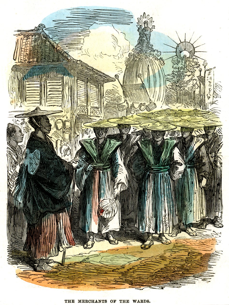 Die Kaufleute des Bezirks, Neujahrsfestprozession in Yokohama, Japan, 1872 von Unbekannt