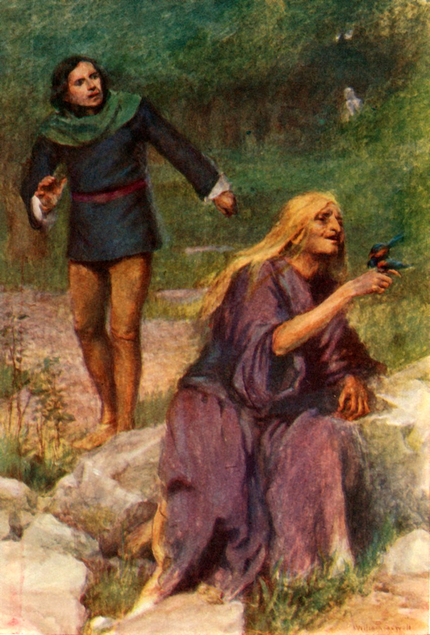 Die alte Frau war vertieft ins Spiel mit dem Vogel, 1917 von Unbekannt