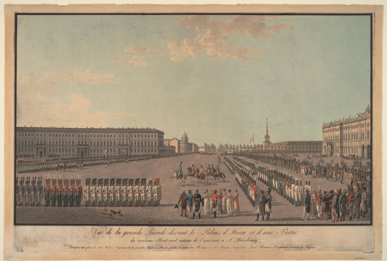 Die Parade vor dem Winterpalast in St. Petersburg, 1799 von Unbekannt