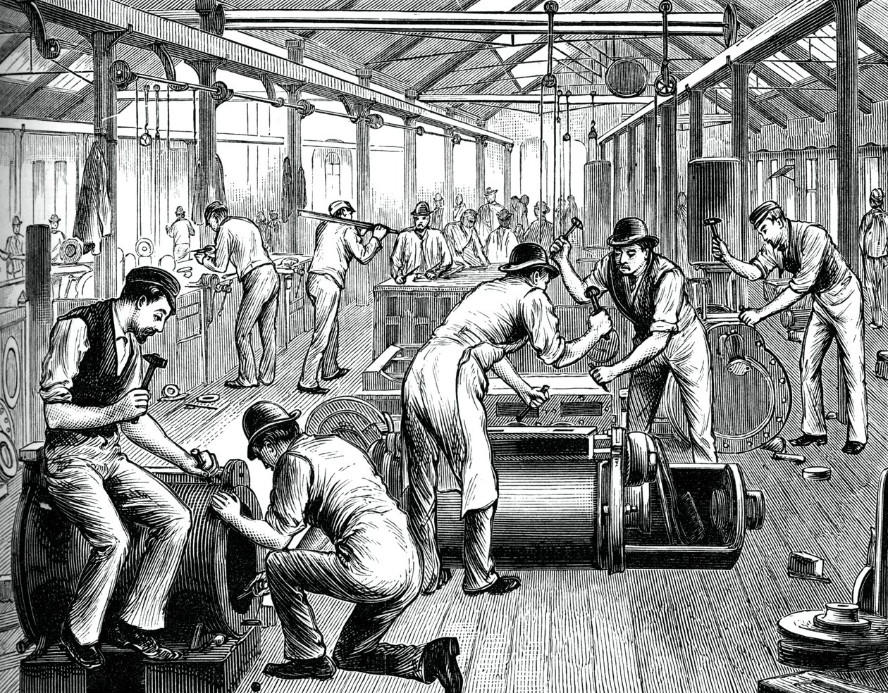Die Pumpenwerkstatt in einem Werk in Cornwall, ca. 1880 von Unbekannt