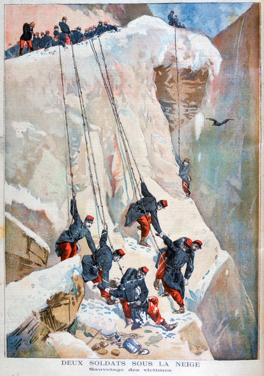 Die Rettung von zwei französischen Soldaten nach einer Lawine, 1894 von Unbekannt