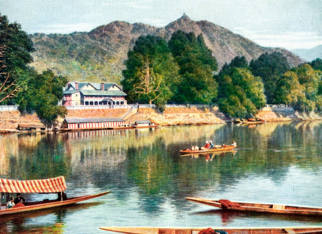 Der Fluss Jhelum und das Clubhaus in Srinagar, Indien, frühes 20. Jahrhundert von Unbekannt