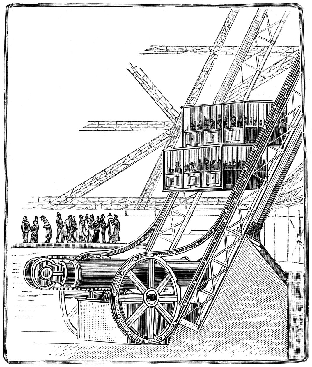 Der Brunnen des Roux Combaluzier Aufzugs, Eiffelturm, Paris von Unbekannt