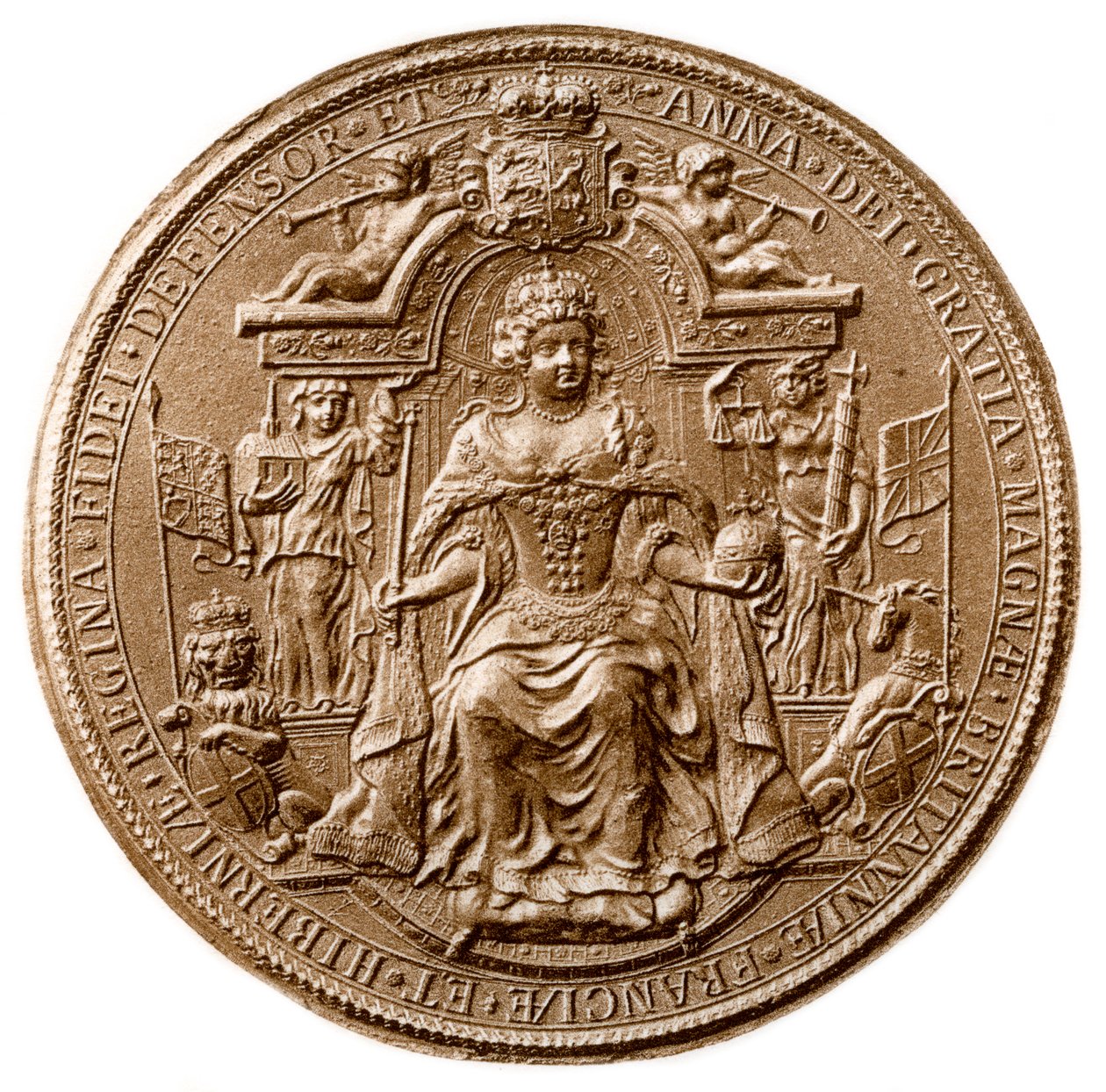 Drittes Großes Siegel von Königin Anne, Vorderseite, 1702-1714 von Unbekannt