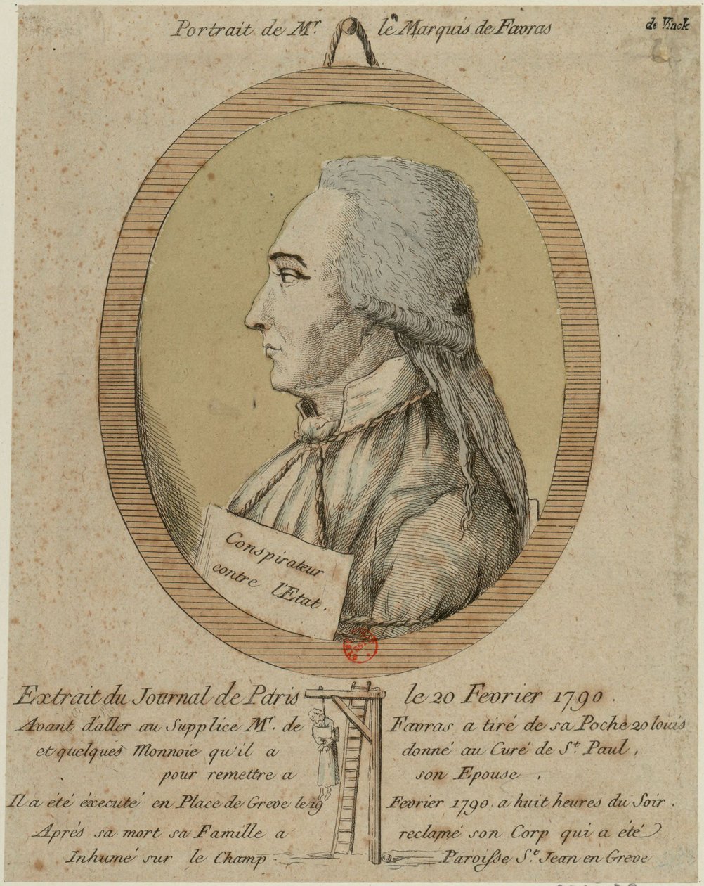 Thomas de Mahy, Marquis de Favras 1744-1790. Aus dem Journal de Paris vom 20. Februar 1790, 1790 von Unbekannt