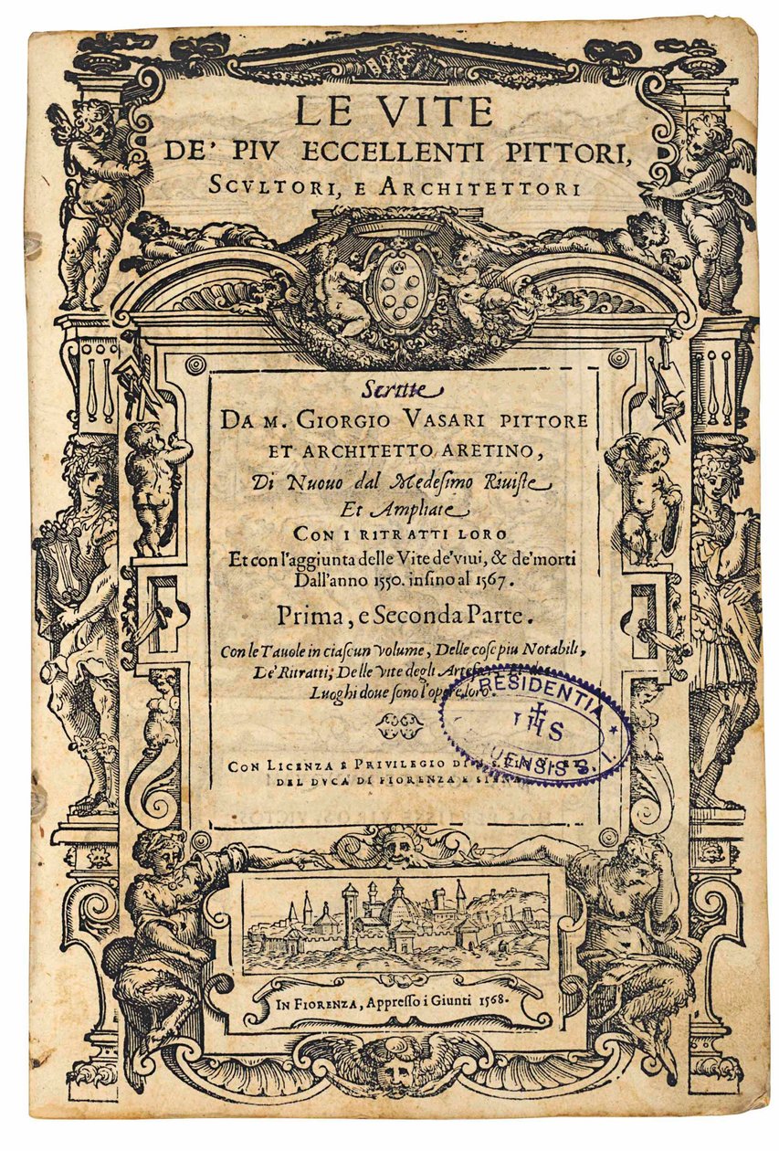 Titelseite aus: Giorgio Vasari, Die Leben der ausgezeichnetsten italienischen Maler..., 1568 von Unbekannt