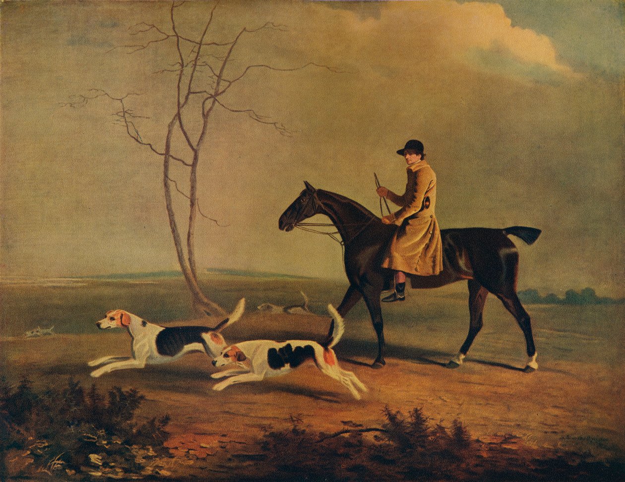 Tom Oldaker, Jäger der Berkley Hounds, auf Pickle, mit den Hunden, 1800, 1929 von Unbekannt