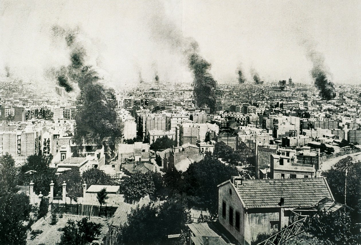 Tragische Woche 1909, Brand der Klöster. Bild veröffentlicht in der Zeitschrift "La Actualidad". Barcelona, Spanien von Unbekannt