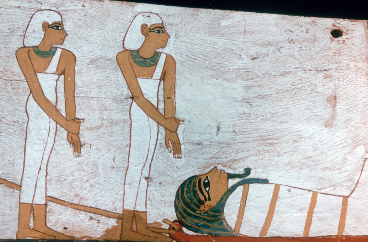 Zwei Priesterinnen, (Detail) des Dekors eines Sarkophags der Dame von Madja, 18. Dynastie von Unbekannt