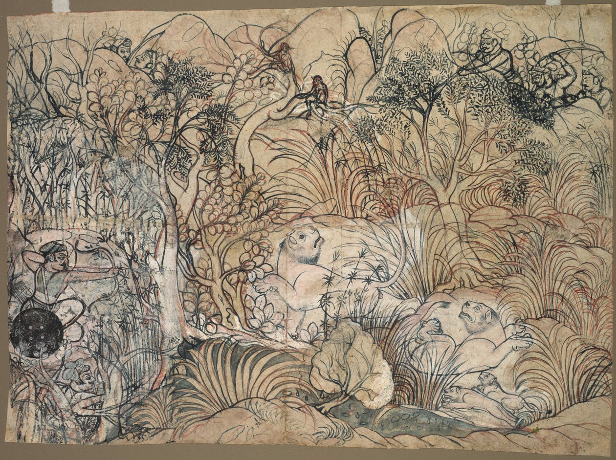 Umed Singh von Kota auf Löwenjagd, ca. 1785-1790 von Unbekannt