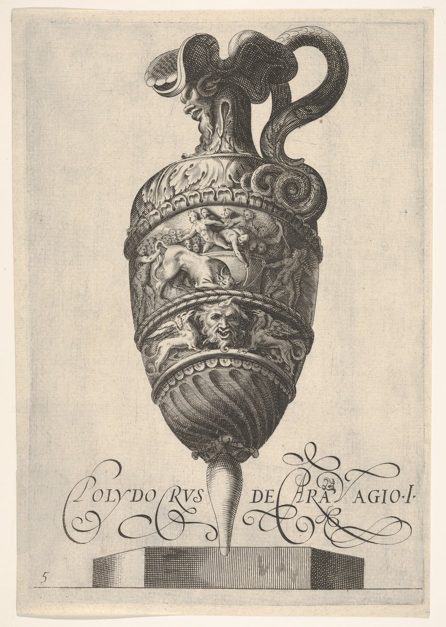 Gefäß mit grotesken Masken, Greifen und einem Fries mit einem Stier und Männern, ca. 1550-1600 von Unbekannt