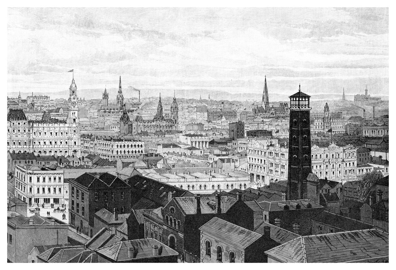 Blick von der Kuppel der Gerichtsgebäude, Melbourne, Victoria, Australien, 1886 von Unbekannt