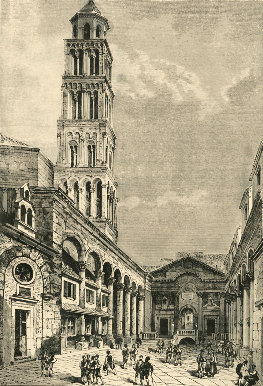 Ansicht in Spalatro, zeigt den Campanile und das Peristyl des Palastes von Diokletian, 1890 von Unbekannt