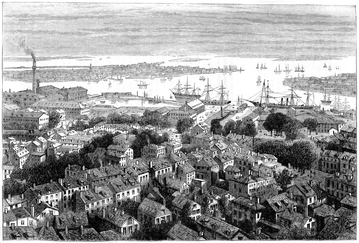Blick auf Boston vom Bunkers Hill, Massachusetts, ca. 1770er Jahre von Unbekannt