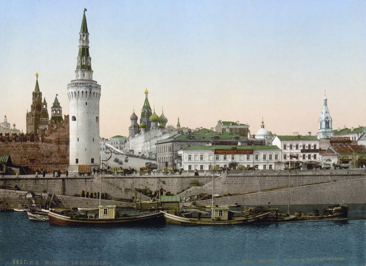Blick auf den St. Basils Abhang, gesehen vom Moskva-Fluss, Moskau, Russland, ca. 1890-1905 von Unbekannt