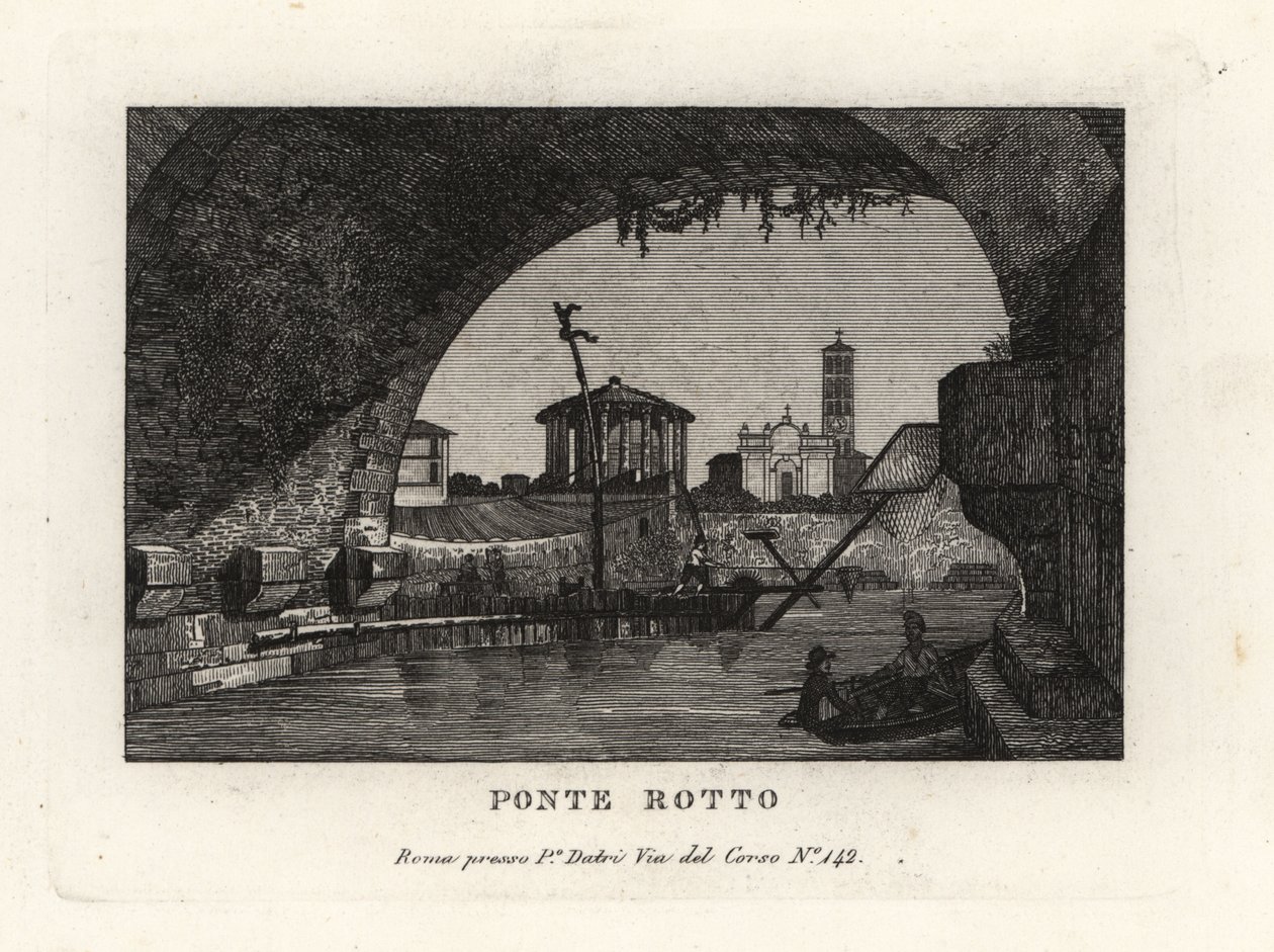 Ansicht der zerstörten Ponte Rotto, Pons Aemilius, im Tiber, Rom von Unbekannt