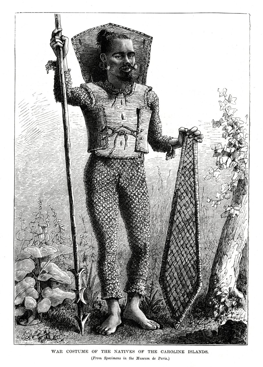 Kriegskostüm der Eingeborenen der Karolineninseln, Zentralpazifik, 1877 von Unbekannt