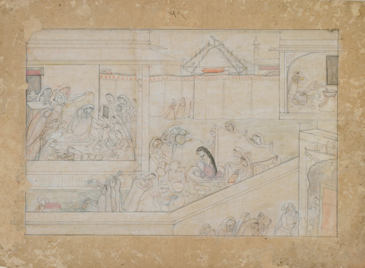 Hochzeitsvorbereitungen: Folio aus einer Nala-Damayanti-Serie, 1775-1800 von Unbekannt