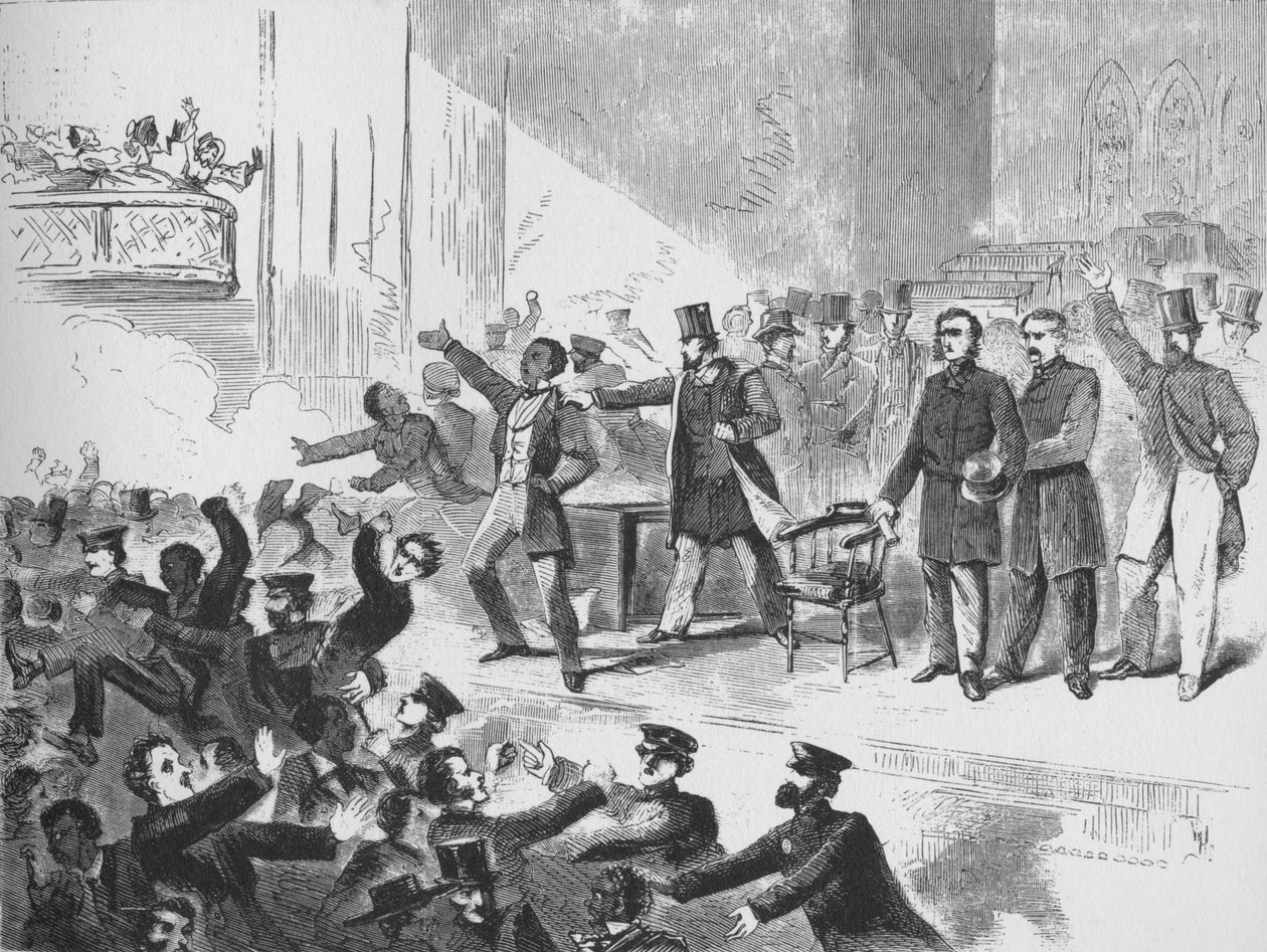 William Lloyd Garrison versucht, ein John-Brown-Jubiläumstreffen im Tremont Temple, Boston, abzuhalten von Unbekannt